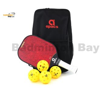 Apacs Pickleball Paddle Set 002 Red with Indoor Outdoor Balls and Cover